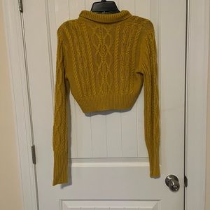 Gold, cropped turtleneck sweater
